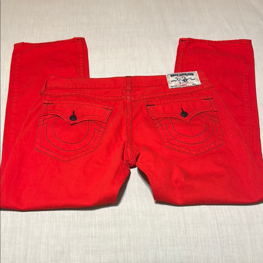 True Religion Red Straight Jeans Vibrant Denim - Picture 12 of 15